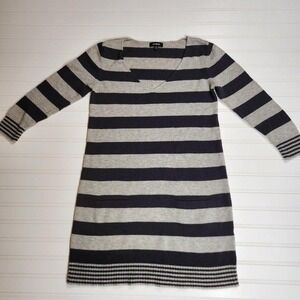 Express‎ Sweater Dress Striped V Neck Long Sleeve Casual Gray Black Size M